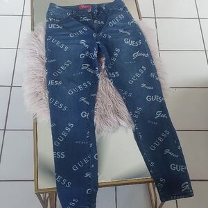 GUESS Women's Dark Blue Logo-Print Skinny Jeans